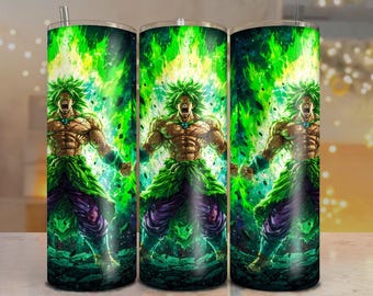Broly Anime Legendary Warrior Green Energy Tumbler Wrap | 20oz Digital Sublimation Design