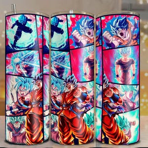 Goku Blue Comic Tumbler Wrap | Anime Manga Style 20oz Skinny Tumbler Sublimation PNG