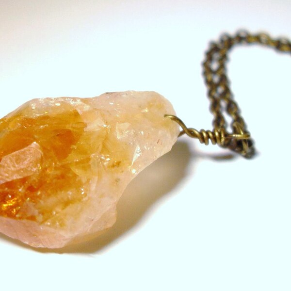 Raw Citrine Point Pendant Drop Necklace On Vintage Bronze Chain