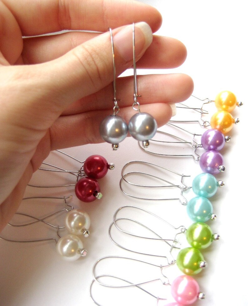Pink Faux Pearl Kidney Wire Earrings