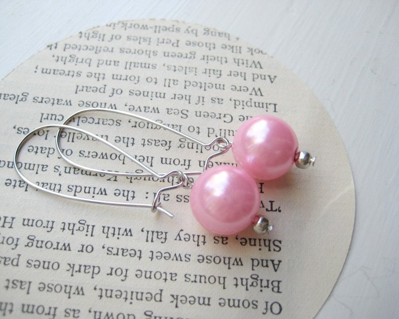 Pink Faux Pearl Kidney Wire Earrings