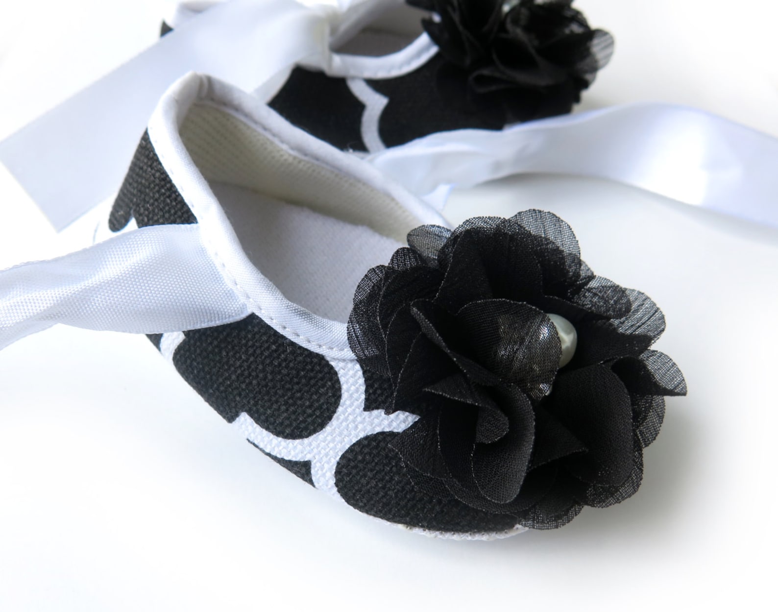 3-6 months black and white baby ballet flats - ready to ship!