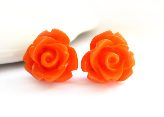 SALE Orange Rose Stud Earrings | Etsy