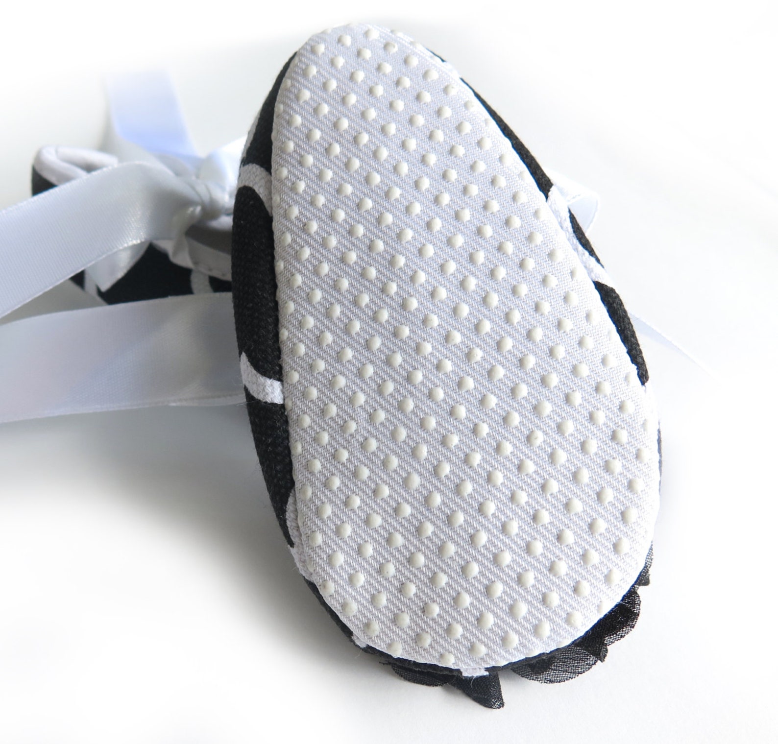 3-6 months black and white baby ballet flats - ready to ship!