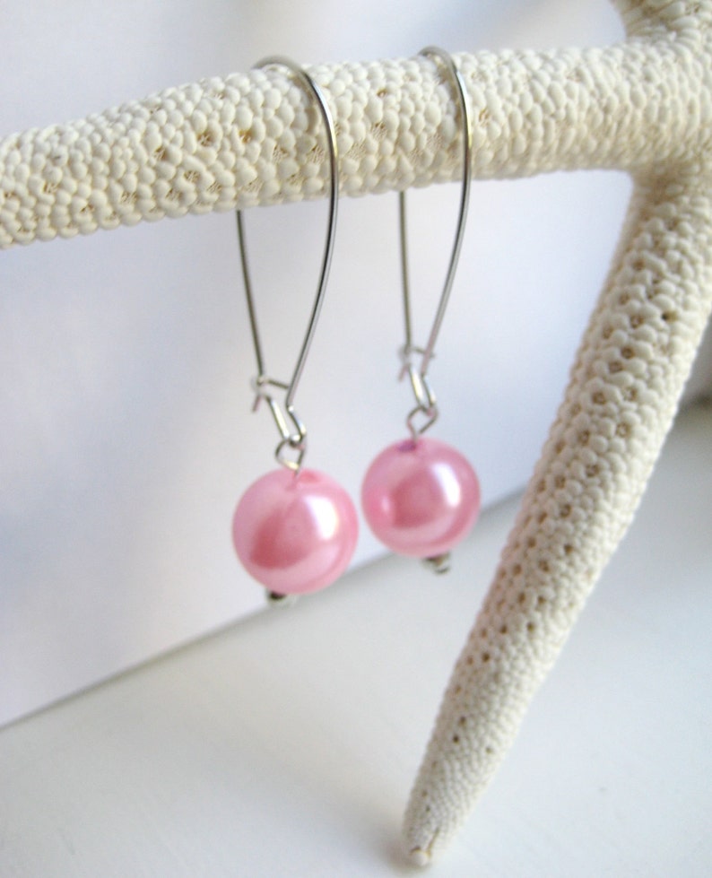 Pink Faux Pearl Kidney Wire Earrings