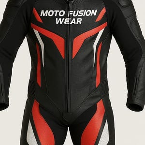MotoGP Leather Racing Suit: Red & Black Armored Motorcycle Track Gear