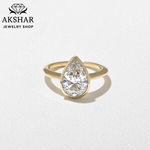 3.00 CT Pear Shape Moissanite Engagement Ring, Diamond Solitaire Wedding Ring, 14K Solid Gold Ring, Moissanite Bridal Promise Ring For Women