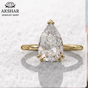 3.00 CT Pear Shape Moissanite Engagement Ring, Diamond Solitaire Wedding Ring, 14K Solid Gold Marquise Cluster Ring, Diamond Rings For Her