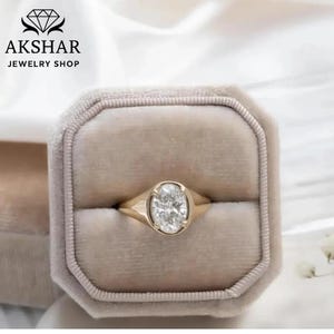 Oval Cut Moissanite Signet Ring, Solitaire Wedding Ring, April Birthstone, 14k Gold Diamond Ring, Signet Style Prong Bezel Set Ring for Her