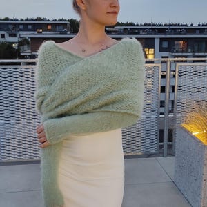 Wedding Sweater Sage green/ Convertible Wedding Jacket/ Sage Green cover up/ Wedding Jacket/ Knitted Shrug/ Green Bridal scarf with arms
