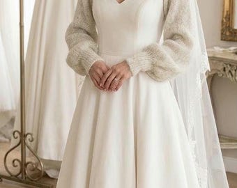 Boho Bridal Bolero: Soft Alpaca Silk Wedding Shrug, Ivory Knit Wrap Sweater