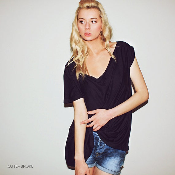 deep plunge cowl neck tops