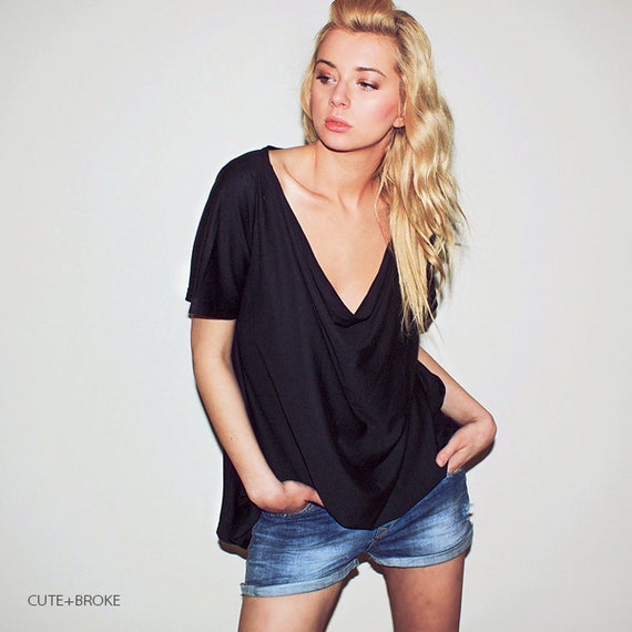 black deep neck top