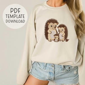 Hedgehog Family Embroidery Pattern PDF, Cute Hand Embroidery Template, Woodland Animal DIY Sewing Design