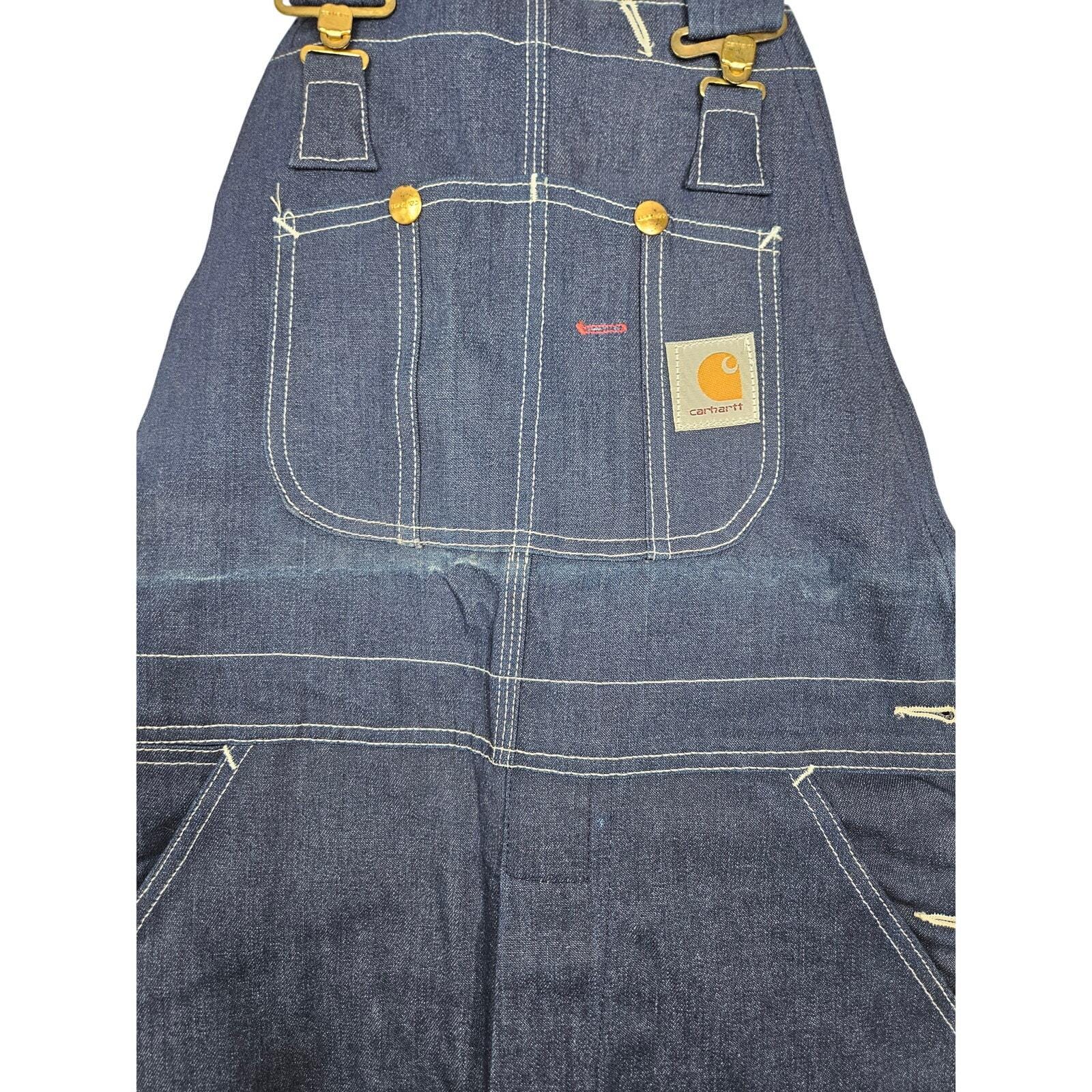 パンツ 80s~ Carhartt denim overall made in USA Deadstock Vintage 80s Carhartt Blue Denim Bib Overalls 34x32