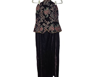 Vintage 90s Scott McClintock 12 Velvet Velour High Neck Dress Formal Glam