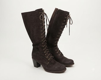 Vintage Y2K Kenneth Cole 6 Brown Suede Leather Tall Lace Up Boot Whimsygoth