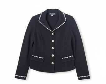 Vintage 90s St. John 4 Black White Scalloped Santana Knit Blazer Jacket Career