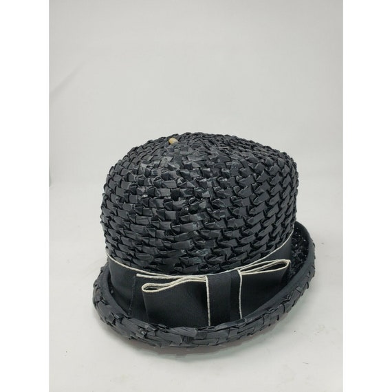 Vintage 60s Miss Eileen Black Straw Tall Hat Pin … - image 2