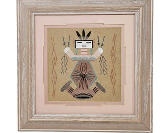 Navajo Sand Painting Mother Earth Yei Female Signed Western Native Art Framed