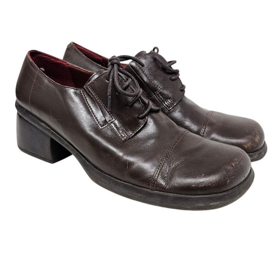 Vintage 90s Nine West 9 Brown Leather Lace up Chunky Oxford  display picture 3