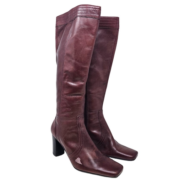 Vintage Y2K 6.5 Brown Leather Square Toe Boho Tal… - image 1