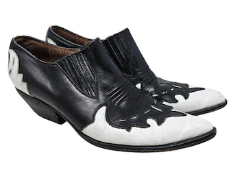 Vintage 80s Guess Georges Marciano 8 Black White Western Ankle Boot Goth