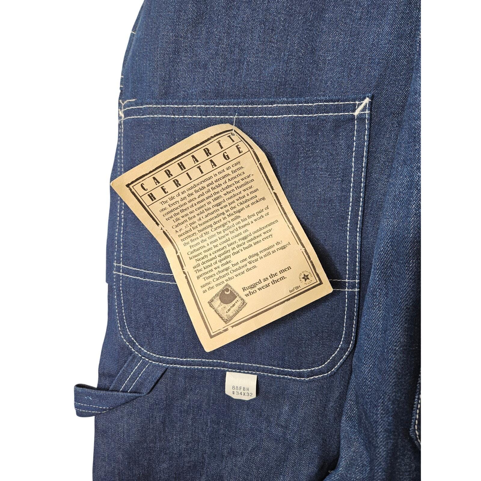 Deadstock Vintage 80s Carhartt Blue Denim Bib Overalls 34x32