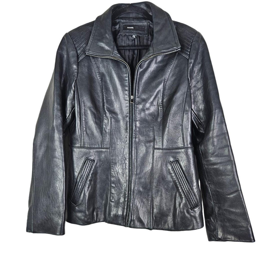 Vintage Y2K Avanti XL Black Leather Full Zip Jacket Biker Moto