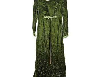 Vintage 70s Vera's M Dark Green Velvet Dress Medieval Fairy Regency Renaissance