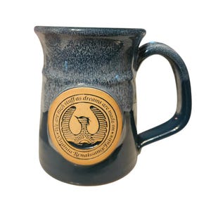Virginia Renaissance Faire Thrown Mug Grey Fox Pottery Blue Phoenix Dragon