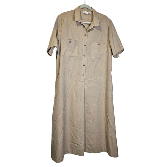 Vintage 90s Orvis 20 Khaki Brown Tan Shirt Dress L