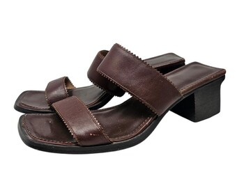Vintage 90s Leather Loafers: Black Square Toe Block Heel  display picture 3