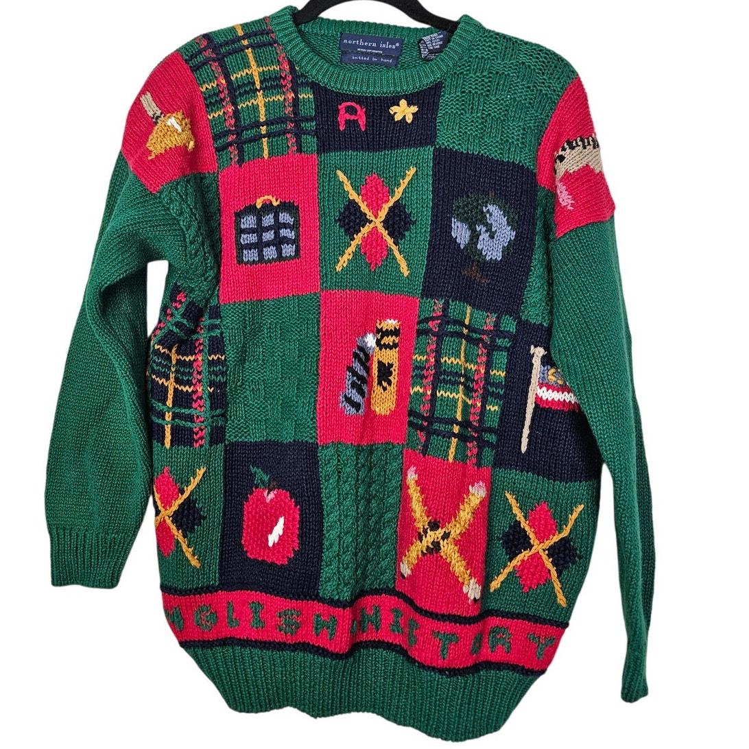 トップス 90s J.CREW patchwork hand knit J.crew Patchwork Sweater 1990s - Etsy
