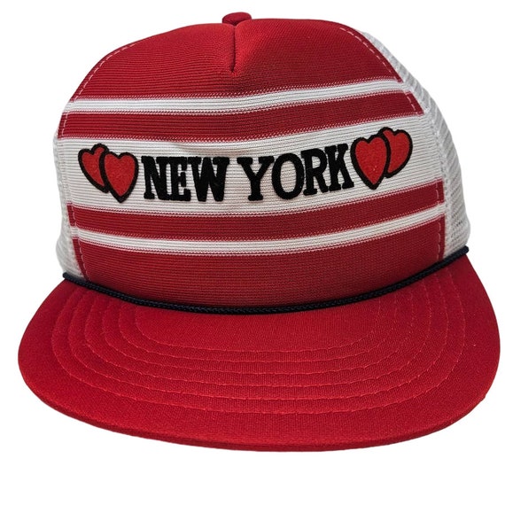 Vintage 80s New York Snapback Trucker Hat Red Whi… - image 1