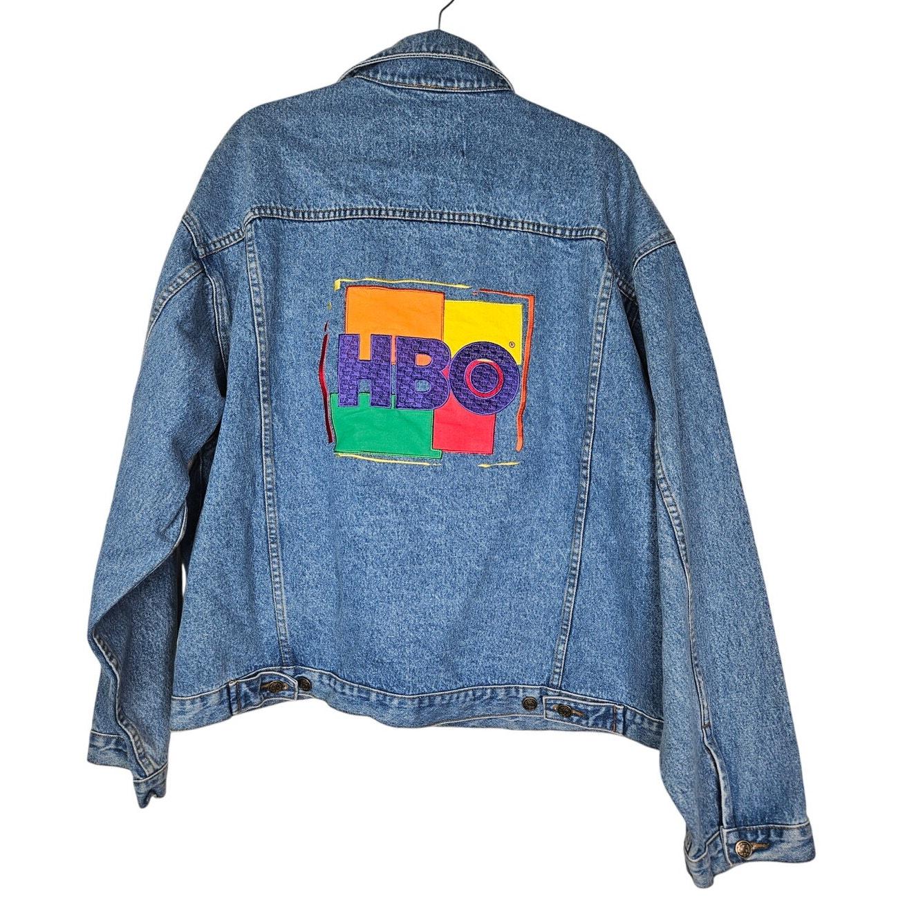 Vintage 90s HBO Embroidered Jean Denim Jacket XL Pop Art Prime