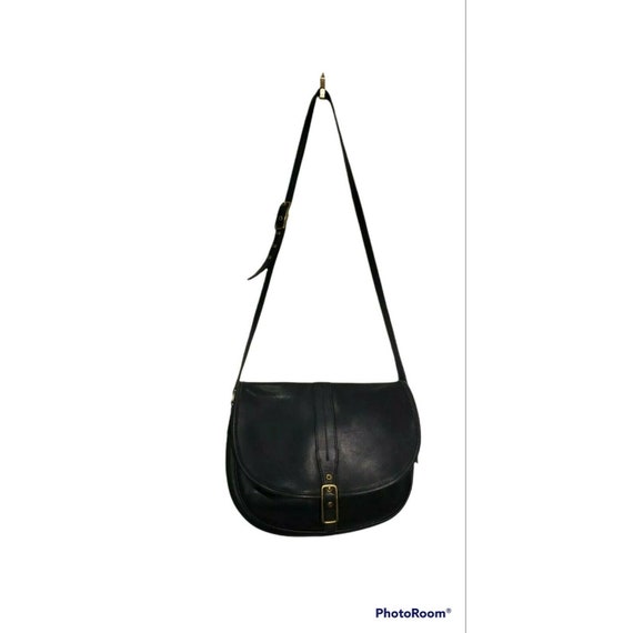 Vintage Coach Black Leather Saddlebag Bag Buckle … - image 1
