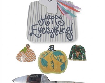 Happy Everything 9.25 Plate Coton Colors 4 Attachments 1 Serving Knife Xmas