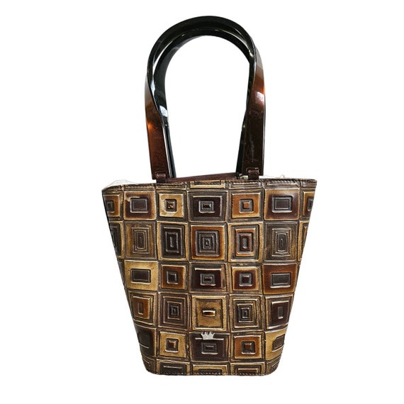 Vintage 90s Elaine Turner Designs Brown Geometric… - image 1