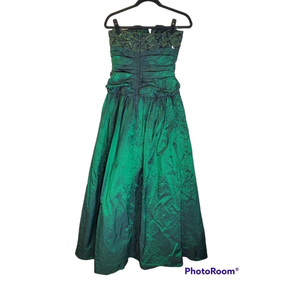 Vintage 80s Nadine 11 Emerald Green Taffeta Sequi… - image 2