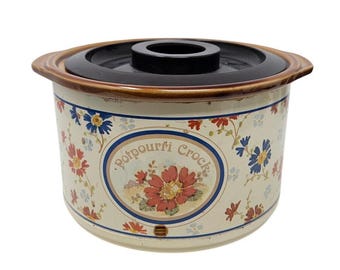 Vintage 80s Potpourri Crock Pot Simmer Cottage Witchy Brown Floral Rival 3207