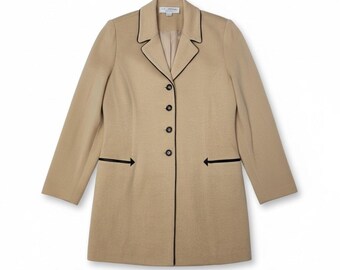 Vintage St. John 4 Tan Long Santana Knit Blazer Career Professional Classic