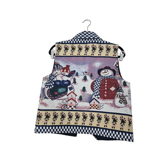 Vintage 90s Dress Barn M Tapestry Vest Snowman Christmas Holiday Tacky
