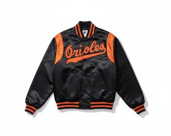 Vintage 80s Baltimore Orioles MLB Starter Jacket M Black Orange Spellout Sport