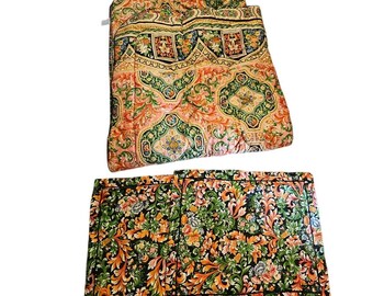 Vintage 90s Royal Sateen Twin Comforter 2 Pillow Shams Egyptian Cotton Ornate