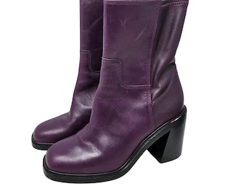 Vintage Y2K Franco Sarto 8 Dark Purple Leather Chunky Boot Whimsygoth Grunge