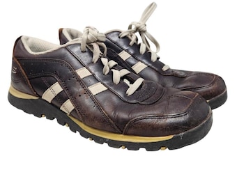 Vintage Y2K Skechers 7 Brown Leather Lace-up Sneakers Grunge Casual Boho