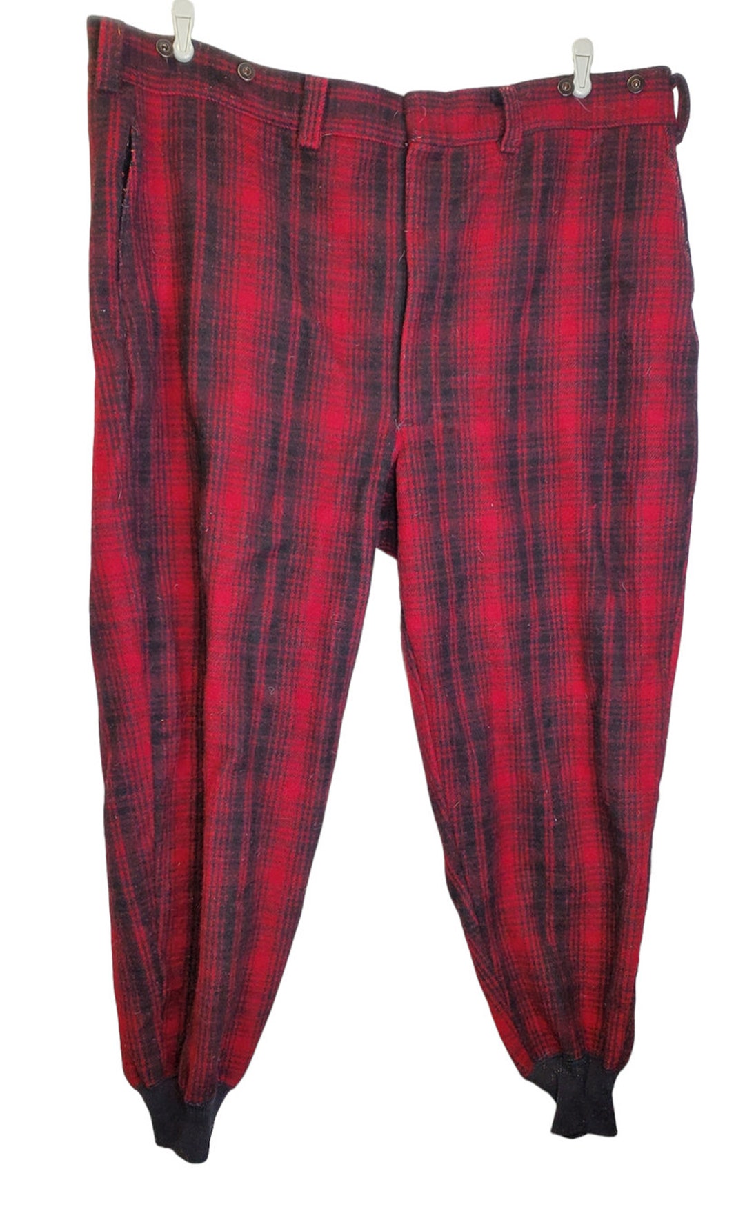 Vintage Woolrich 46x30 Red Black Plaid Wool Hunting Pant Cabin Etsy