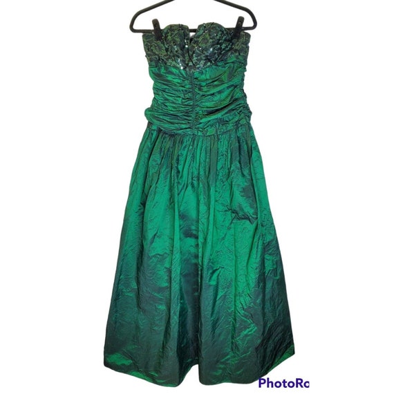 Vintage 80s Nadine 11 Emerald Green Taffeta Sequi… - image 1