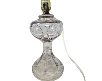 Vintage 20s Clear Glass Zipper Loop Lamp Converted from Oil Rustic Cottage